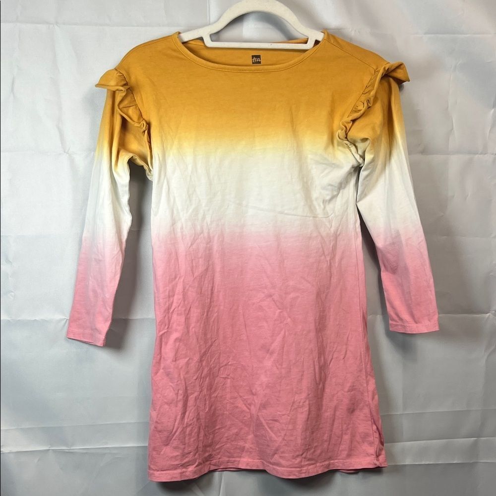 Tea Collection Mustard to rose pink ombré long sleeve knit dress size 8